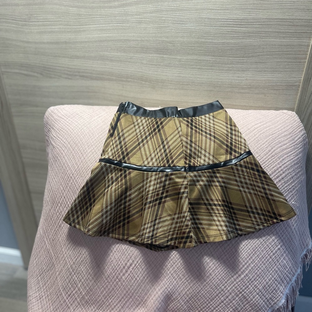 Plaid Tan Skirt with Black Accents